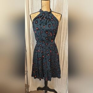 SHEIN Dark Teal Cheetah Patterned Halter Dress